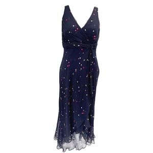 Vintage Y2K Anne Klein Maxi Dress Bias Cut 6 Black Multi Color Polka Dots